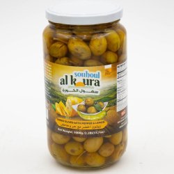 *Souhoul Al Koura Green Olive with Lemon and Pepper 1000 g (2.2 lb) x 12 ct